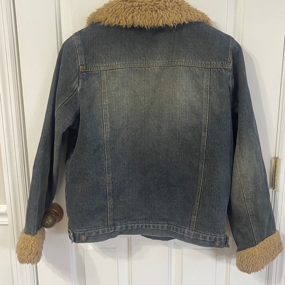 Vintage Jean Jacket Faux Fur Trim Size Large Full Zip Up Penny Lane Coat Y2K - Picture 2 of 8